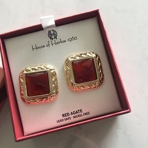 House of Harlow 1960 Red Agate Gold Earrings